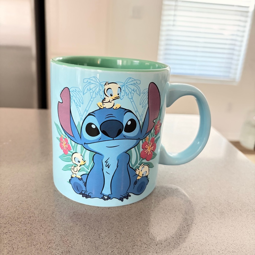 Disney Light Blue Stitch Mug with Floral Accents